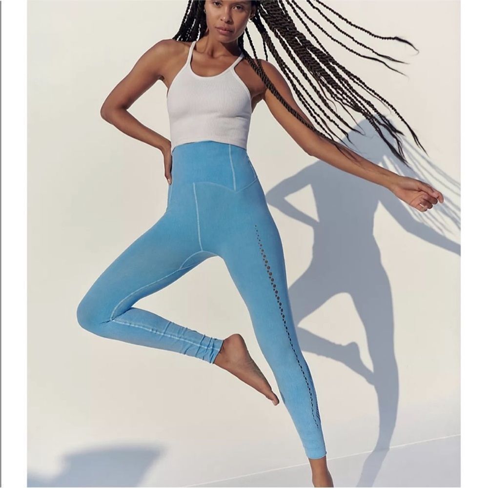 Free People Running Through My Mind High Rise Full Length Leggings Blue Small